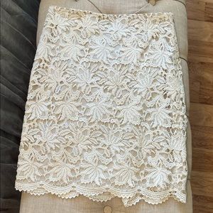 ANN TAYLOR Women's Beige Floral Crochet Lined Straight Pencil Skirt